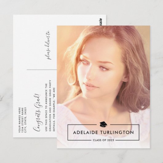 Eenvoudig, modern, volledig foto-Afstuderen Briefkaart (Voorkant / Achterkant)