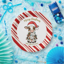 Eenvoudig modern vrolijk kerst kalf Koe OS patroon Papieren Bordje
