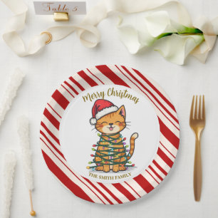 Eenvoudig modern vrolijk kerstfeest kitten CatMAS Papieren Bordje