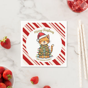 Eenvoudig modern vrolijk kerstfeest poes CatMAS pa Servet