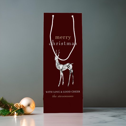 Eenvoudig modern vrolijk kerstkristal rendier wijn cadeautas