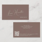 Eenvoudig modern vrouwelijk script QR code bruin s Visitekaartje (Voorkant / Achterkant)