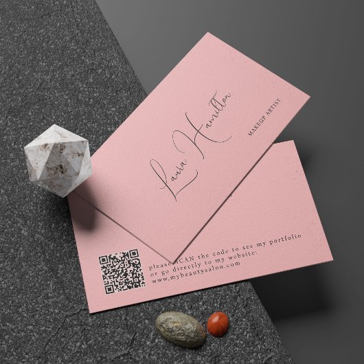 Eenvoudig modern vrouwelijk script QR code roze sc Visitekaartje