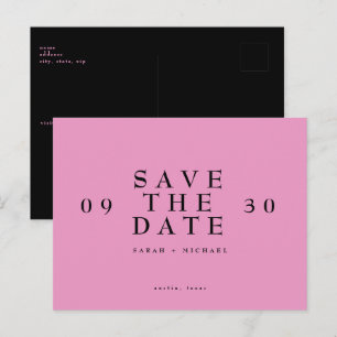 Eenvoudig modern warm roze huwelijk bespaart de da briefkaart