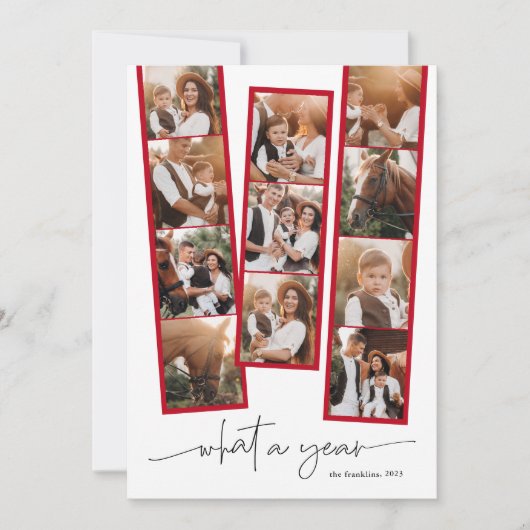 Eenvoudig Modern Wat een Jaar Fotocollage Kerstmis Feestdagenkaart (Voorkant)