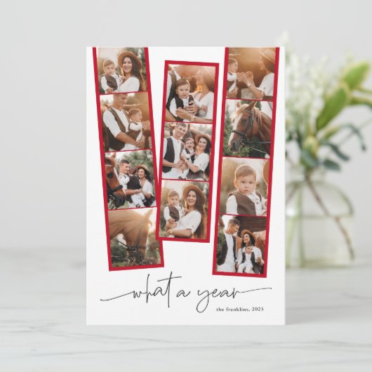 Eenvoudig Modern Wat een Jaar Fotocollage Kerstmis Feestdagenkaart (Staand voorkant)