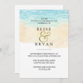 Eenvoudig modern Waterverf Beach Wedding Kaart (Voorkant / Achterkant)