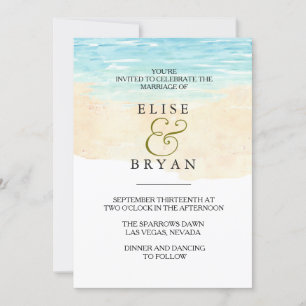 Eenvoudig modern Waterverf Beach Wedding Kaart