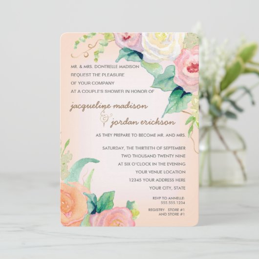 Eenvoudig modern Waterverf Floral Rozen Peach Kora Kaart (Staand voorkant)