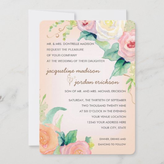 Eenvoudig modern Waterverf Floral Rozen Peach Kora Kaart (Voorkant)