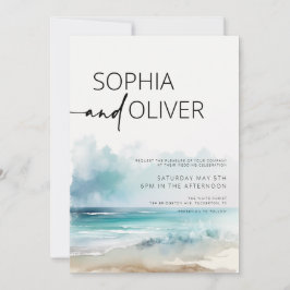 Eenvoudig modern Waterverf zeesoorthuwelijk Kaart