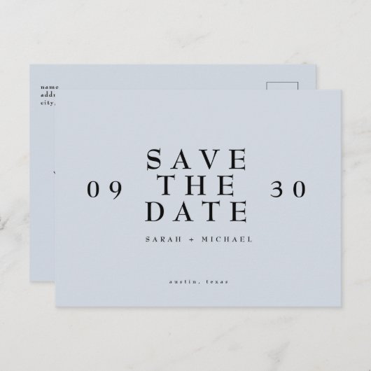 Eenvoudig Modern Wedding Dusty Blue bewaar de datu Briefkaart (Voorkant / Achterkant)