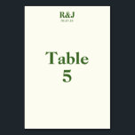 Eenvoudig Modern Wedding Monogram Tafelnummer Kaar<br><div class="desc">Creëer tafel nummer kaarten met uw gewenste monogrammen en speciale datum. Zeer lichte gele tint met groen lettertype. Eenvoudige, moderne uitstraling. Perfect met de huwelijksbenodigdheden van het Romantic Tree Design collectie. Voeg uw paar monogram, datum van de bruiloft, en tafelnummer. Gebruik de sjabloon om uw eigen trouwtafel nummer kaart creëer....</div>