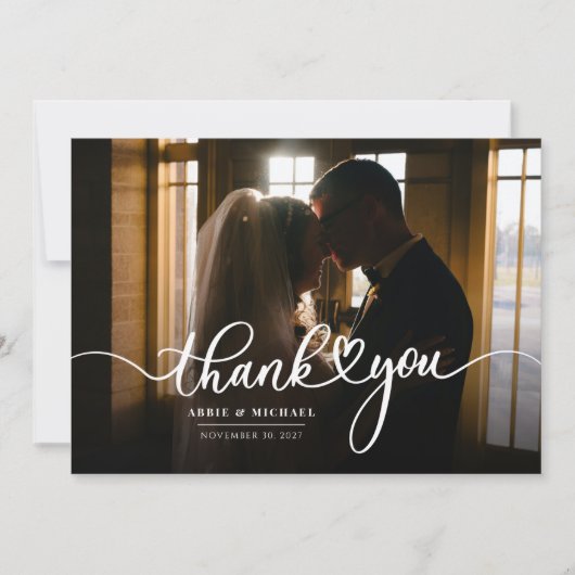 Eenvoudig Modern Wedding Photo Hand-Lettered Bedankkaart (Voorkant)