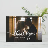 Eenvoudig Modern Wedding Photo Hand-Lettered Bedankkaart (Staand voorkant)
