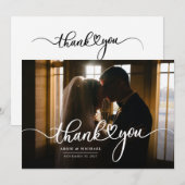 Eenvoudig Modern Wedding Photo Hand-Lettered Bedankkaart (Voorkant / Achterkant)