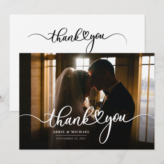 Eenvoudig Modern Wedding Photo Hand-Lettered Bedankkaart (Voorkant / Achterkant)