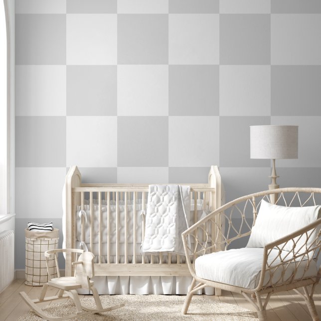Eenvoudig Modern Wit en Grijs Checkerboard Patroon Behang (Kinderen)