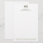 Eenvoudig modern wit goud Elegant Sjabloon Monogra Briefpapier (Voorkant / Achterkant)