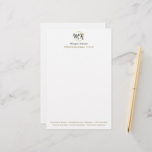 Eenvoudig modern wit goud Elegant Sjabloon Monogra Briefpapier (Voorkant / Achterkant in situ)