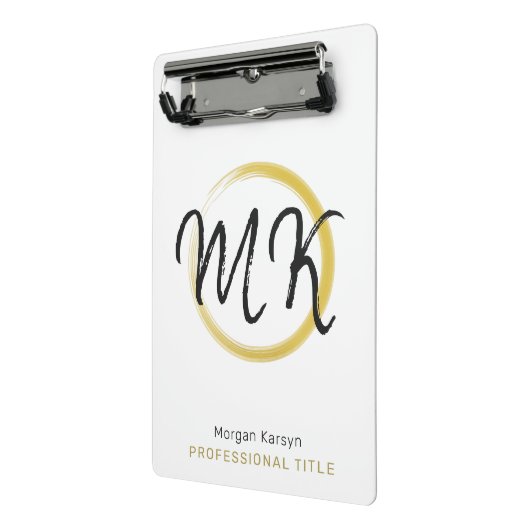 Eenvoudig modern wit goud Elegant Sjabloon Monogra Mini Klembord (Angled2)