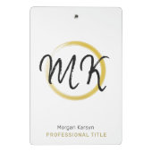 Eenvoudig modern wit goud Elegant Sjabloon Monogra Mini Klembord (Achterkant)