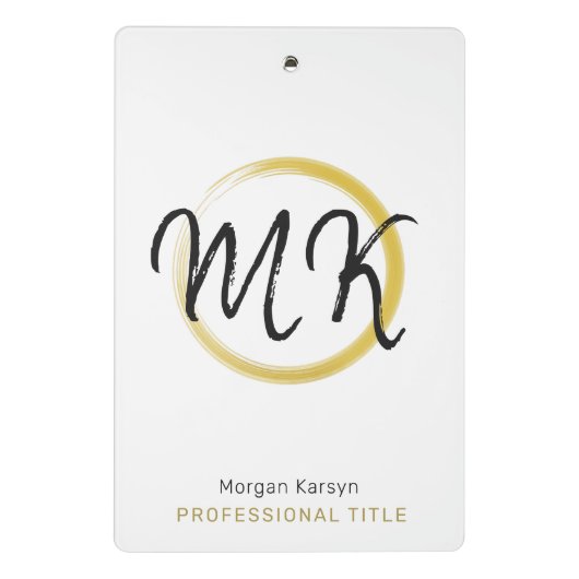 Eenvoudig modern wit goud Elegant Sjabloon Monogra Mini Klembord (Achterkant)