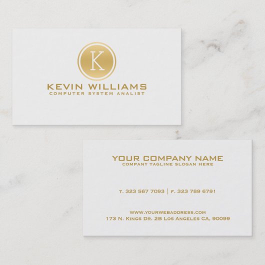 Eenvoudig Modern Wit & Goud Geometrisch Accent Visitekaartje (Voorkant / Achterkant)