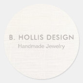 Eenvoudig modern wit linnen (afbeelding) ronde sticker (Voorkant)