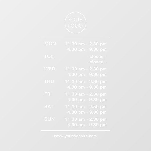 Eenvoudig Modern Wit Meerdere Openingstijden Raamsticker (Vel)