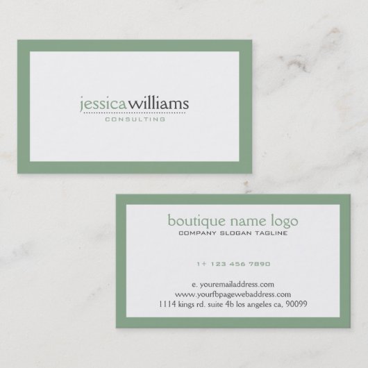 Eenvoudig Modern Wit met Sage Groene Rand Visitekaartje (Voorkant / Achterkant)