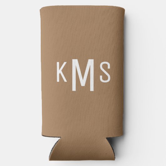 Eenvoudig modern wit monogram goud seltzer blikjeskoeler (Achterkant)