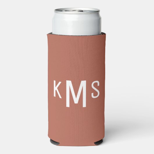 Eenvoudig Modern Wit Monogram Kaneel Seltzer Blikjeskoeler (Seltzer Achterkant)