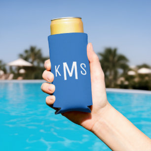 Eenvoudig Modern Wit Monogram Sapphire Blauw Seltzer Blikjeskoeler