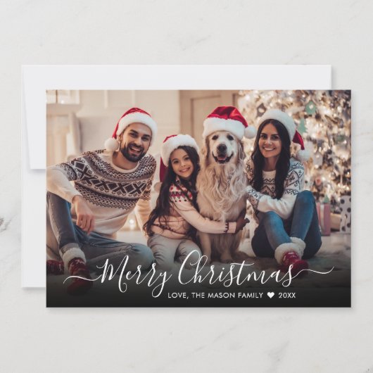 Eenvoudig Modern Wit Script 2 Foto Kerstmis Feestdagenkaart (Voorkant)