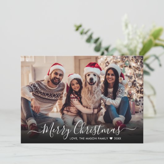 Eenvoudig Modern Wit Script 2 Foto Kerstmis Feestdagenkaart (Staand voorkant)