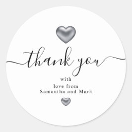 Eenvoudig modern Wit Weddenschap Zilver Heart Ronde Sticker