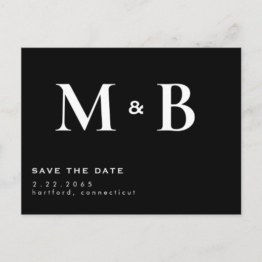 Eenvoudig Modern Z/W Monogram Bewaar de Datum Briefkaart (Voorkant)