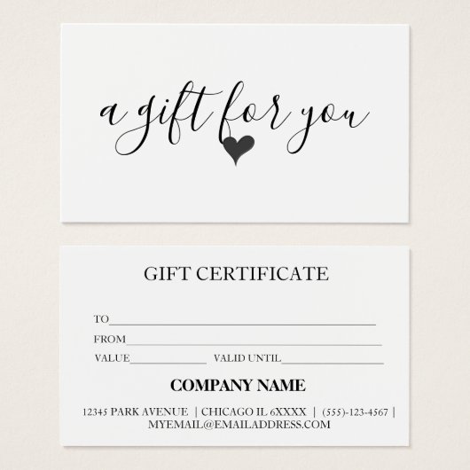 Eenvoudig modern zakelijk cadeaubon visitekaartje (Voorkant /achterkant)