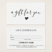 Eenvoudig modern zakelijk cadeaubon visitekaartje (Voorkant /achterkant)