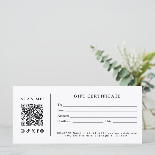 Eenvoudig Modern Zakelijk QR-code Cadeaubon (Staand voorkant)