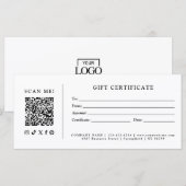 Eenvoudig Modern Zakelijk QR-code Cadeaubon (Voorkant / Achterkant)