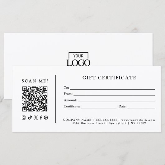Eenvoudig Modern Zakelijk QR-code Cadeaubon (Voorkant / Achterkant)