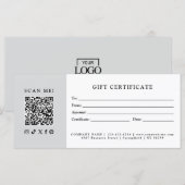 Eenvoudig Modern Zakelijk QR-code Cadeaubon (Voorkant / Achterkant)