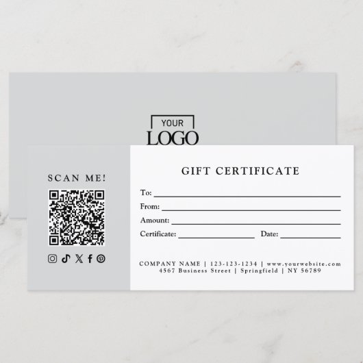 Eenvoudig Modern Zakelijk QR-code Cadeaubon (Voorkant / Achterkant)