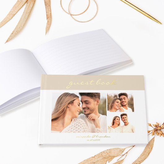 Eenvoudig Modern Zand Beige Handgeschreven Script Gastenboek