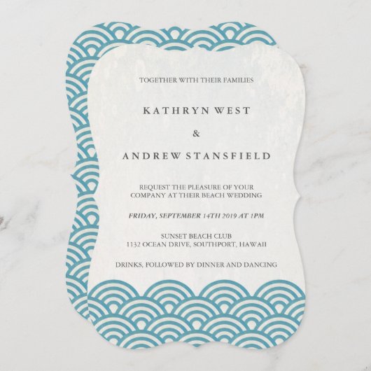 Eenvoudig modern Zee blauw/groen strand bruiloft Kaart (Voorkant / Achterkant)