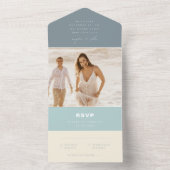 Eenvoudig modern Zee Glass Dusty Blue Beach Weddin All In One Uitnodiging (Binnen)