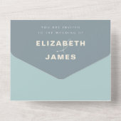 Eenvoudig modern Zee Glass Dusty Blue Beach Weddin All In One Uitnodiging (Achterkant)