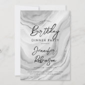 Eenvoudig Modern Zilver Marmer Verjaardagsdiner Kaart (Voorkant)